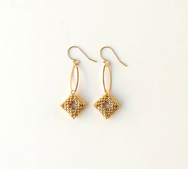 gold beaded square drop earrings