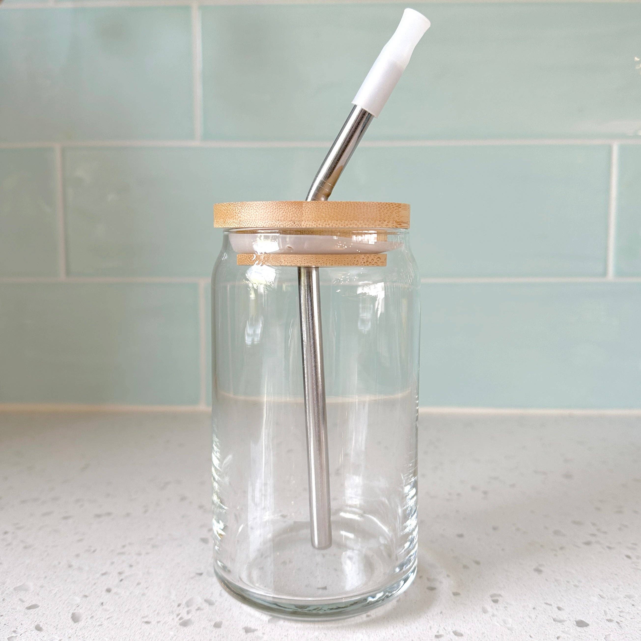 Bamboo Lid & Straw for Beer Can Glass by Counter Couture
