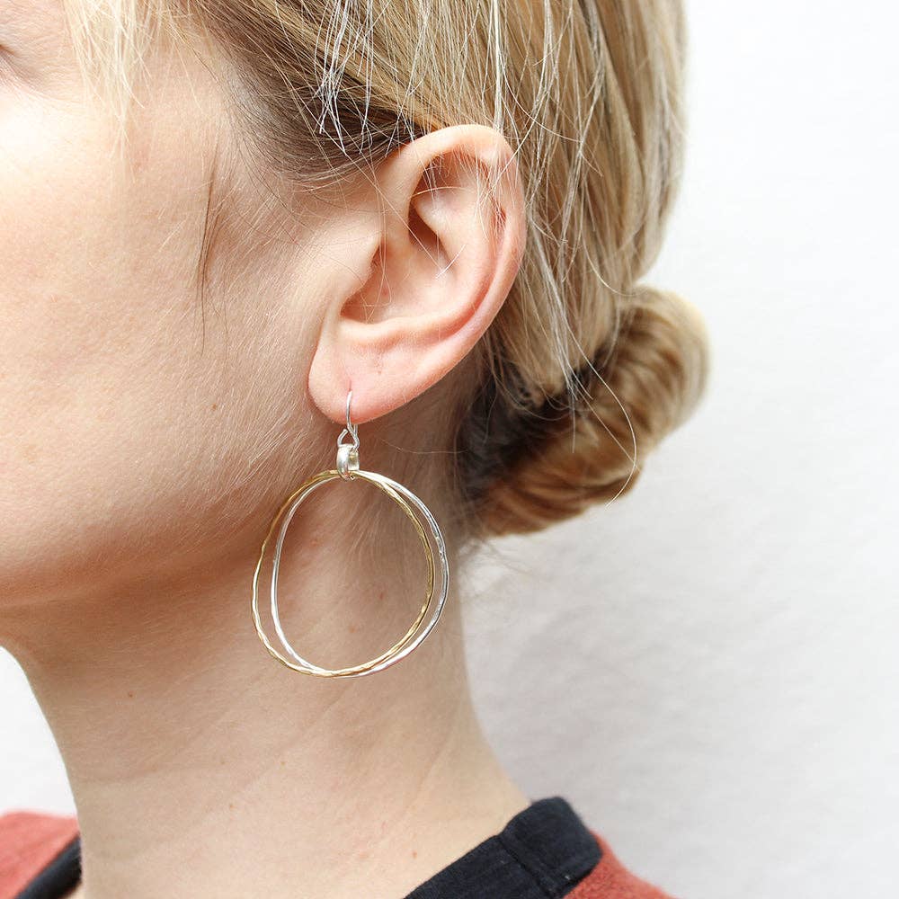 Double Hammered Hoops Wire Earrings by Marjorie Baer, handcrafted jewelry made in California