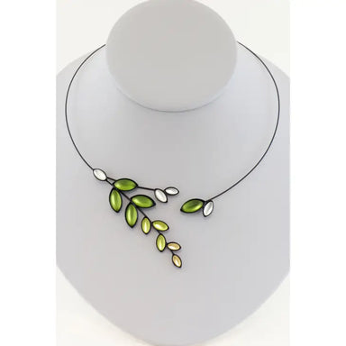 wire necklace with green leaves