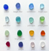 Colorful sea glass variations including cobalt, bright blue, and sage suitable for custom jewelry, featured in The Repetition Band | Sea Glass Ring by Kate Samson Design.