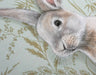 Close-up of a rabbit illustration by Emily Uchytil in a fine art print, showcasing intricate details and soft colors against a floral background.