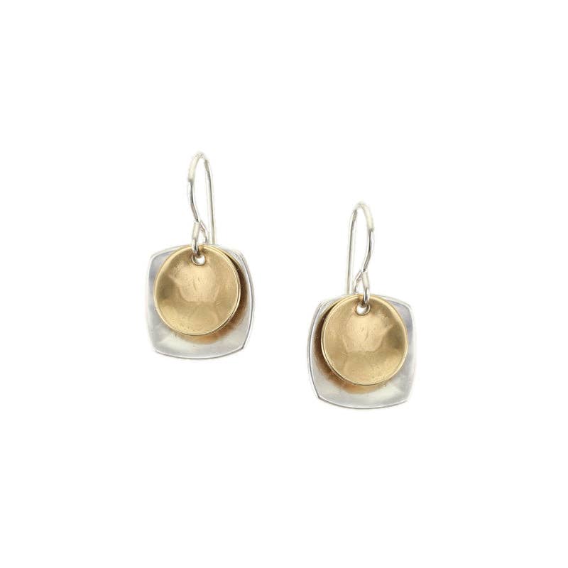 Small Dished Square and Disc Wire Earrings by Marjorie Baer, handcrafted jewelry made in California