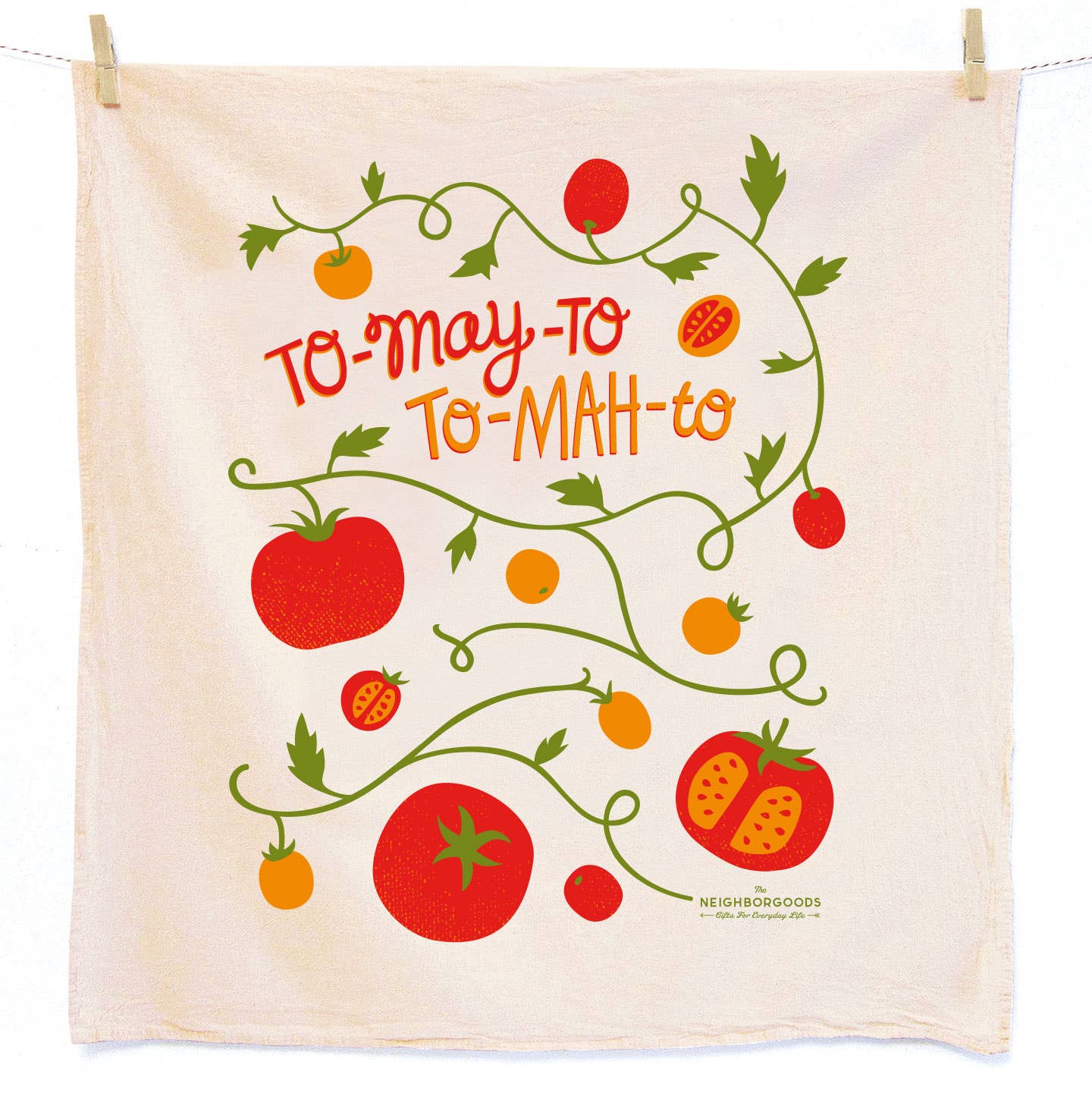 Tomato Basil (Tomato, Basil) Tea Towel Set of 2 neatly folded in a compostable produce container, perfect for gifting.