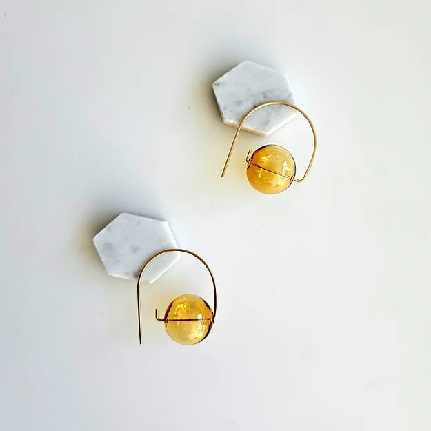 yellow glass round earrings