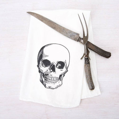 Skull tea towel with fork and knife