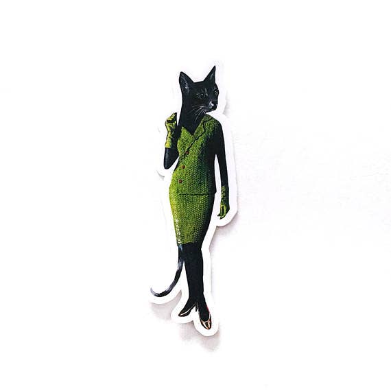 Black cat in green suit with skirt vinyl sticker