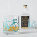 whiskey glass with blue bicycle print