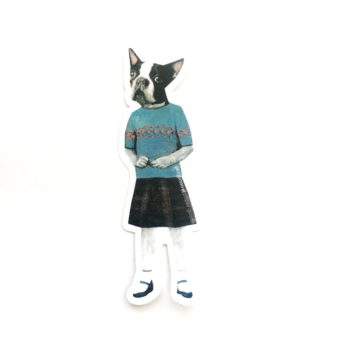 Dog in dress and sweater vinyl sticker