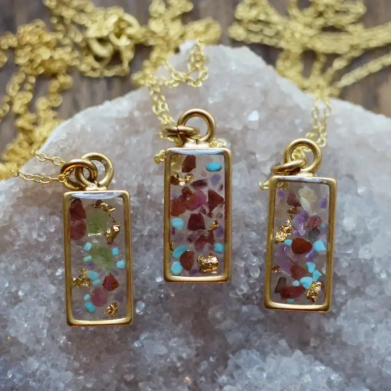 Petite Rectangle Crushed Gemstone Necklace