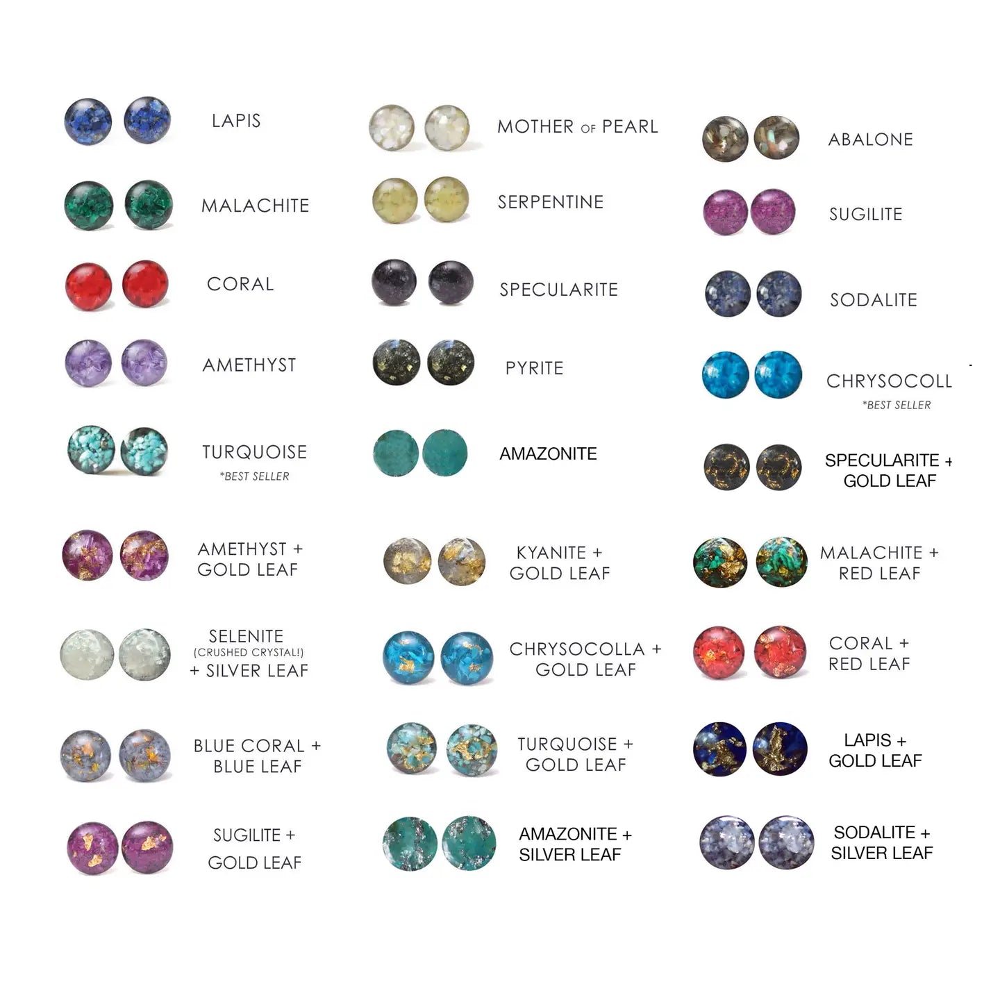 8mm Round Crushed Gemstone Stud Earrings | Assorted Stones