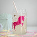 Unicorn Can Glass featuring a cotton candy pink unicorn silhouette with matte gold stars, perfect for fizzy soda and party vibes.