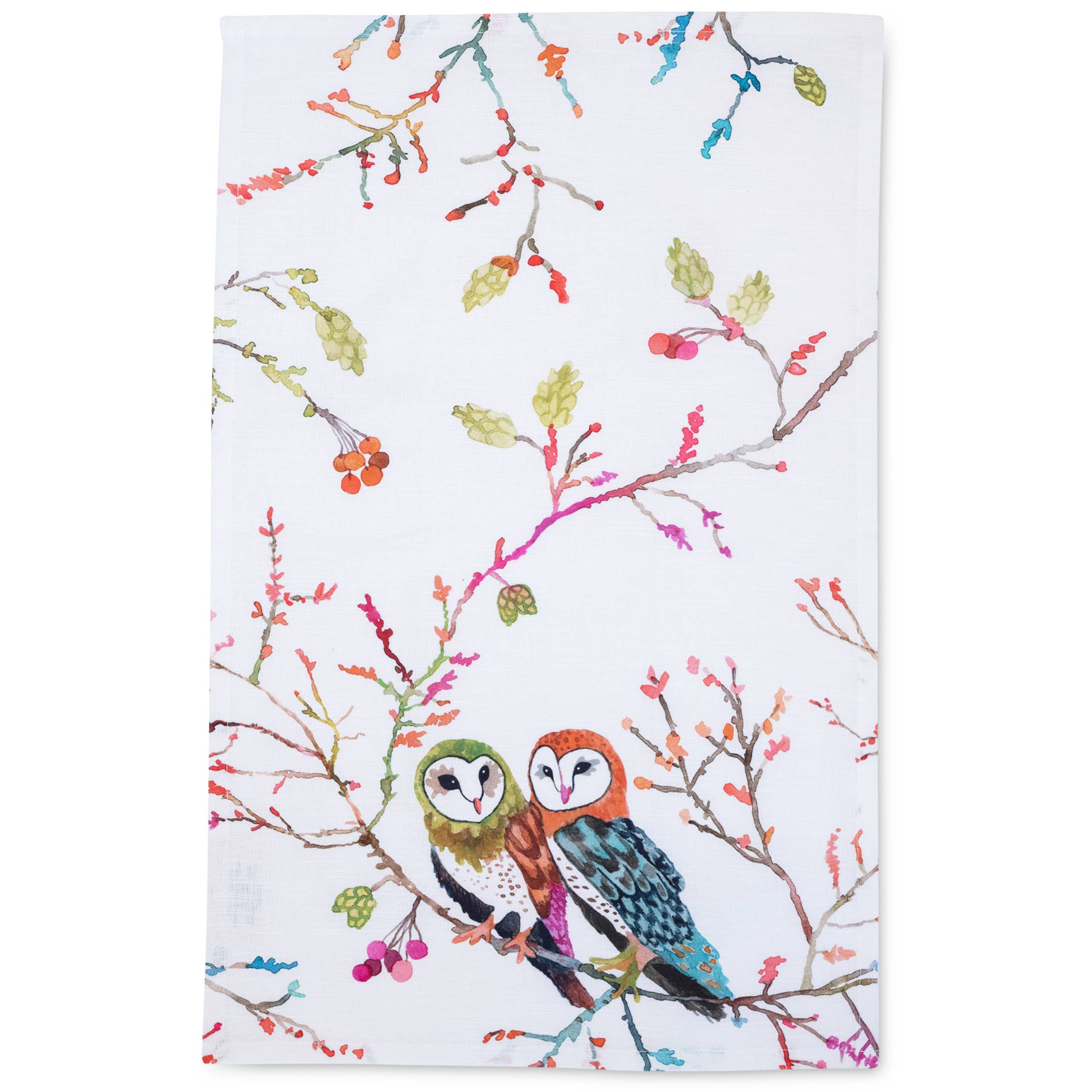 owl watercolor tea towel