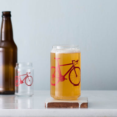 drinking glass with printed bicycle