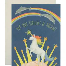 May your birthday be magical unicorn and dolphins greeting card