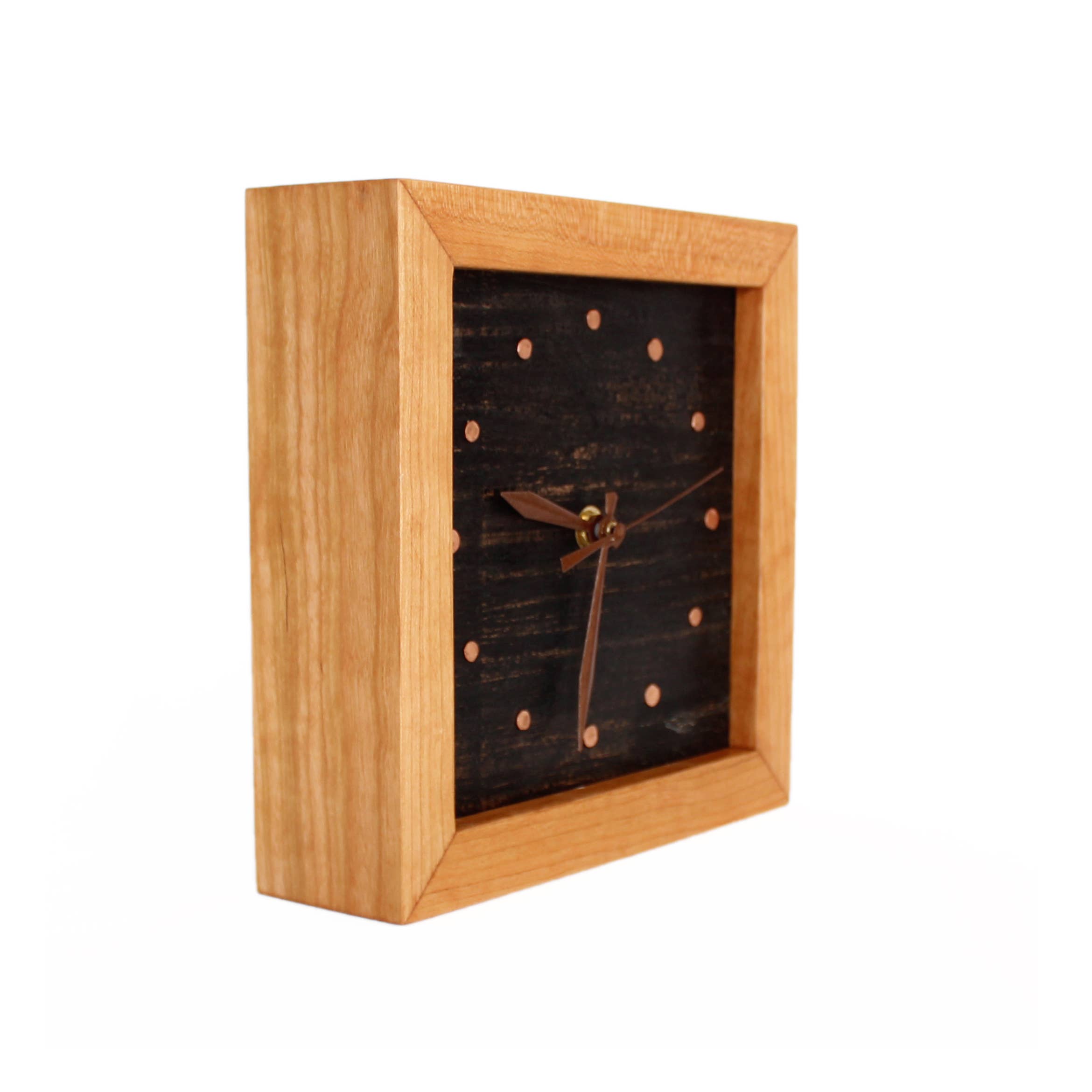 Clock, Box Clock - Distressed Black with Copper Tacks
