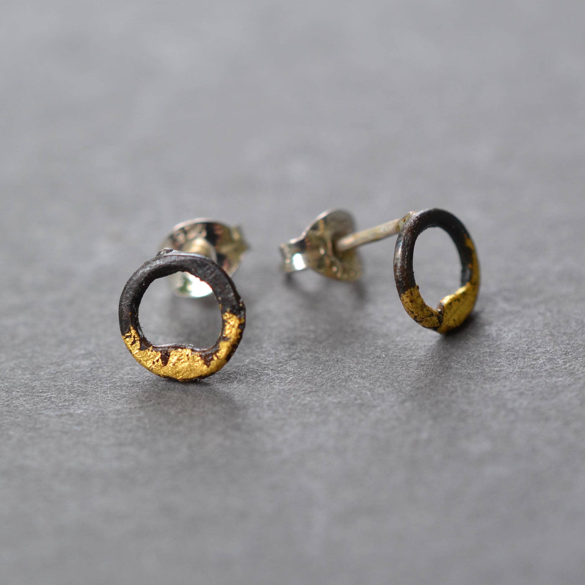 Steel and Gold Tiny Circle Studs