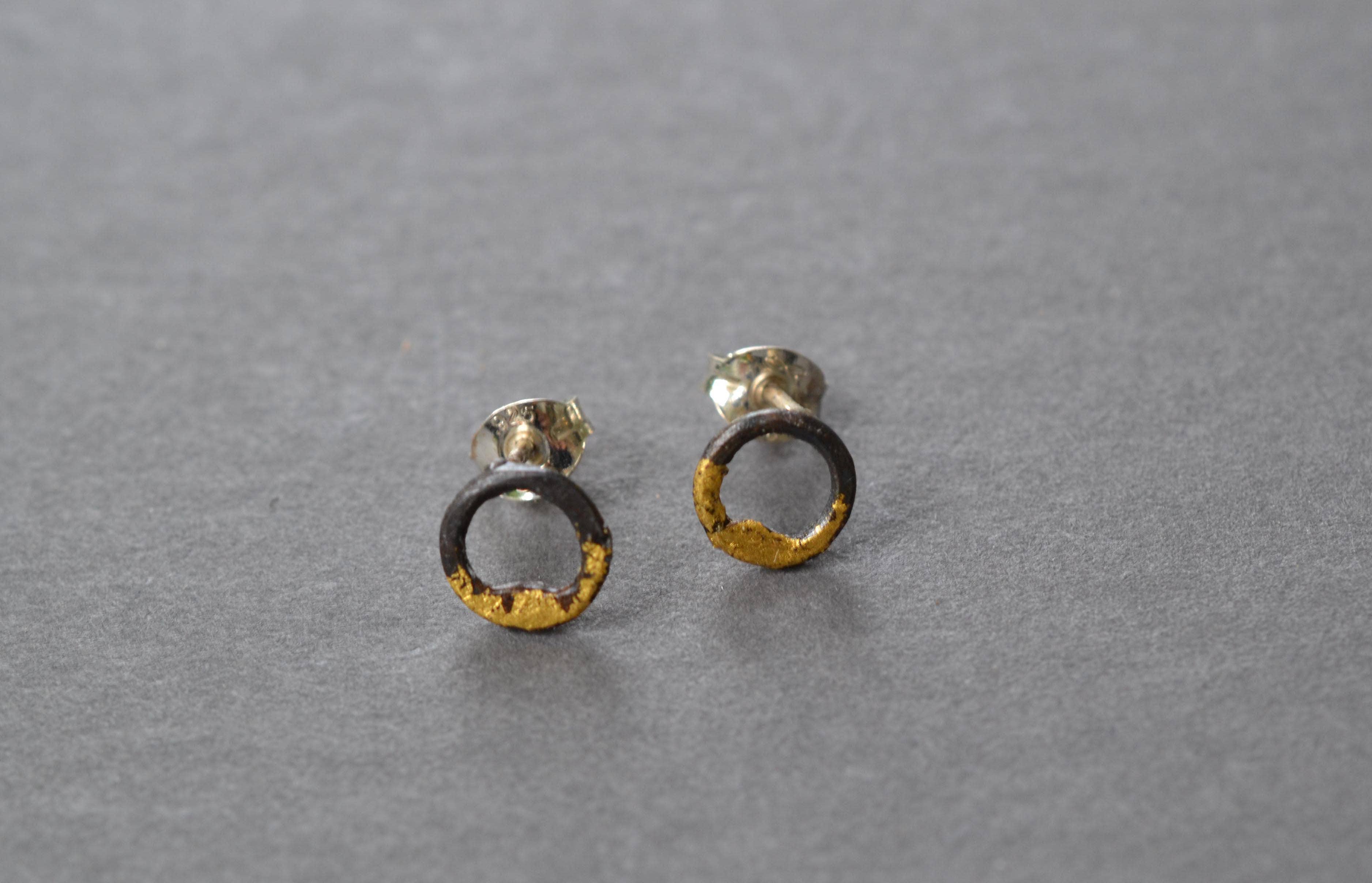 Steel and Gold Tiny Circle Studs