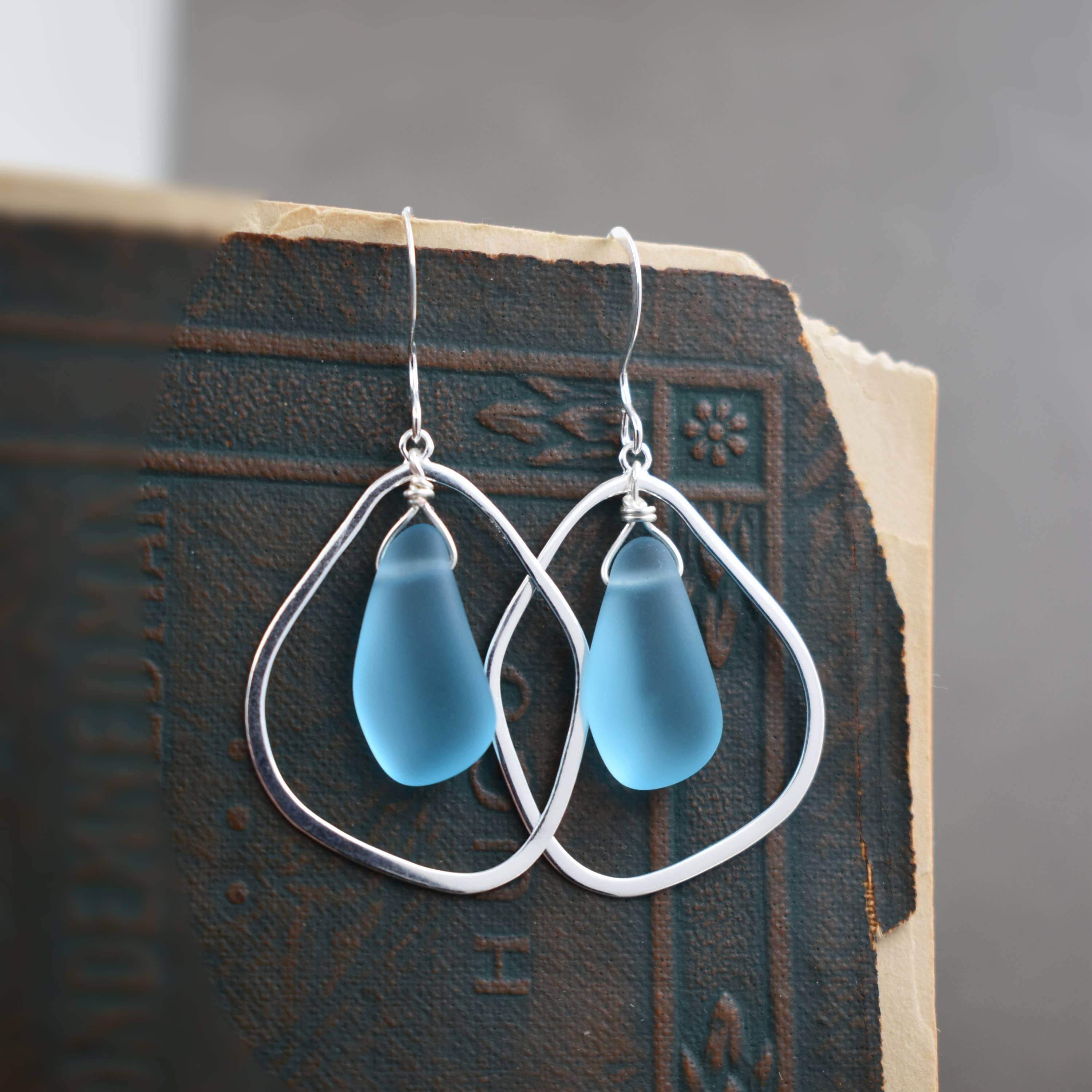 Organic Eco Glass Earrings – Recycled Glass, .925 Silver,  : PERIWINKLE