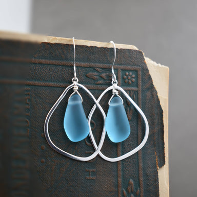 Organic Eco Glass Earrings featuring beautiful recycled glass in aqua color, designed by Whitelotus Design for sustainable fashion enthusiasts.