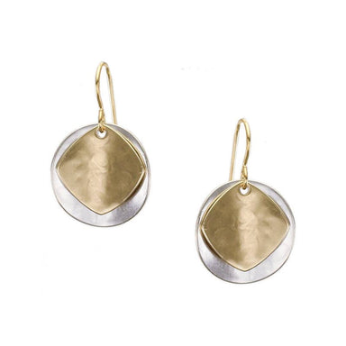 Medium Concave Disc and Diamond Wire Earrings by Marjorie Baer, handcrafted jewelry made in California