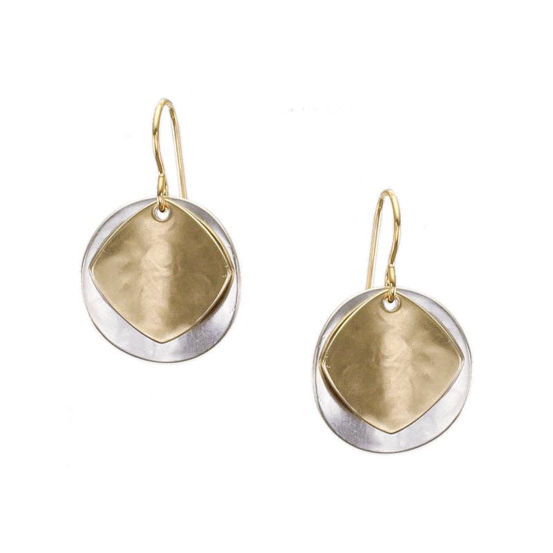 Medium Concave Disc and Diamond Wire Earrings by Marjorie Baer, handcrafted jewelry made in California