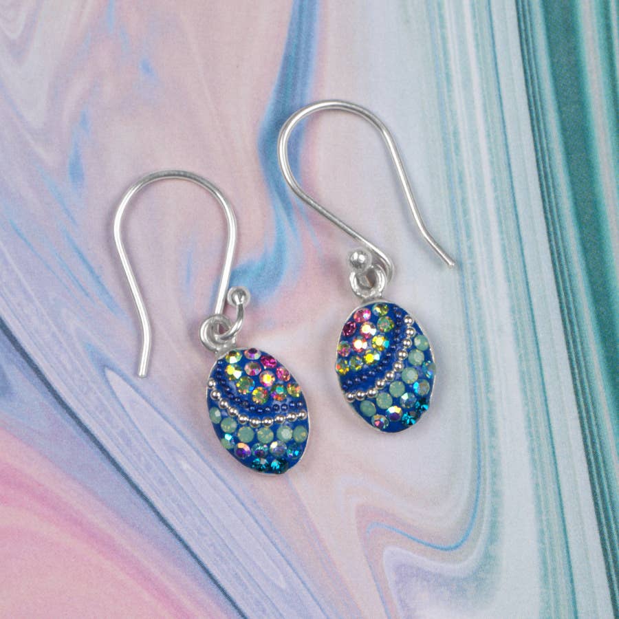 Trendy lifestyle image of Crystal & Silver Oval Earrings worn, perfect for everyday or special occasions.