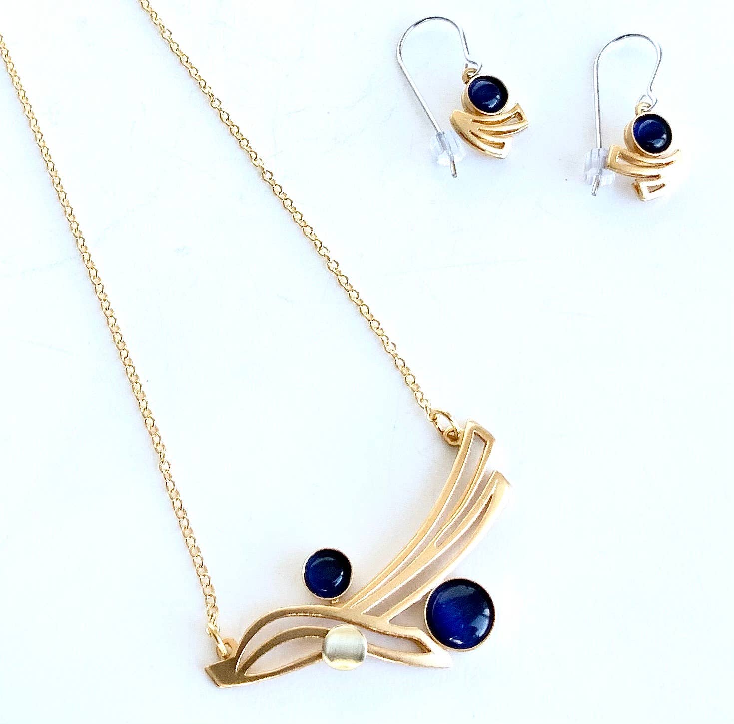 steel jewelry with blue gemstones