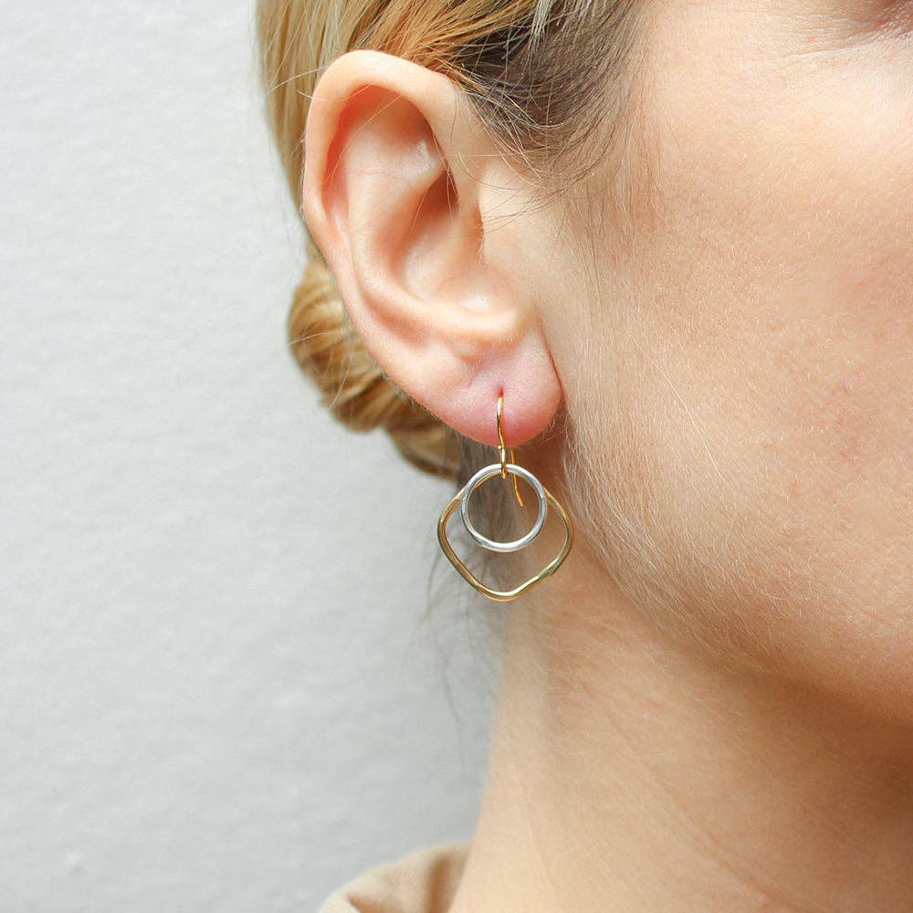 Small Square and Round Rings Wire Earrings by Marjorie Baer, handcrafted jewelry made in California