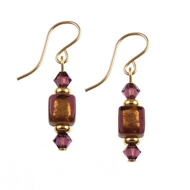 purple crystal box drop earrings