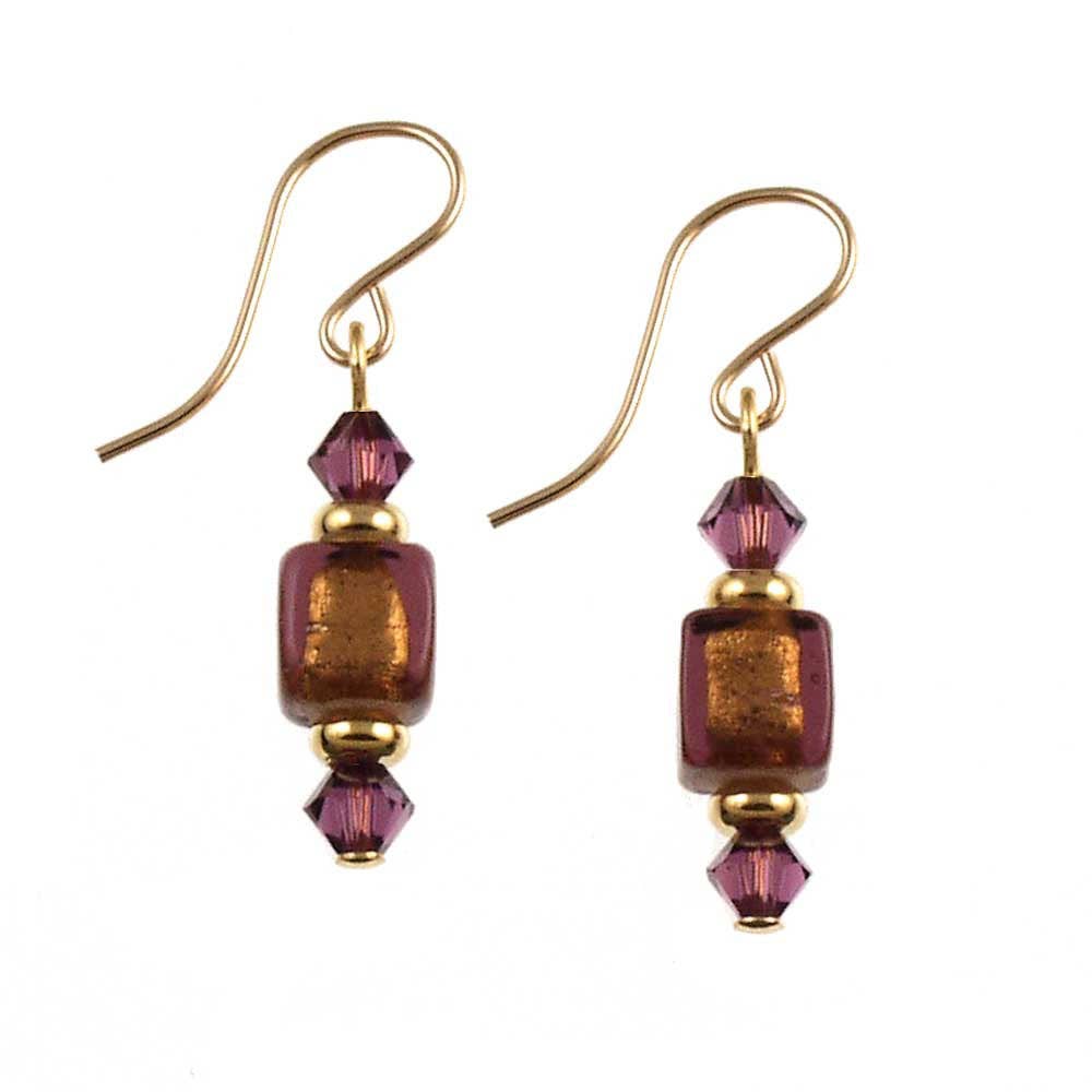 purple crystal box drop earrings