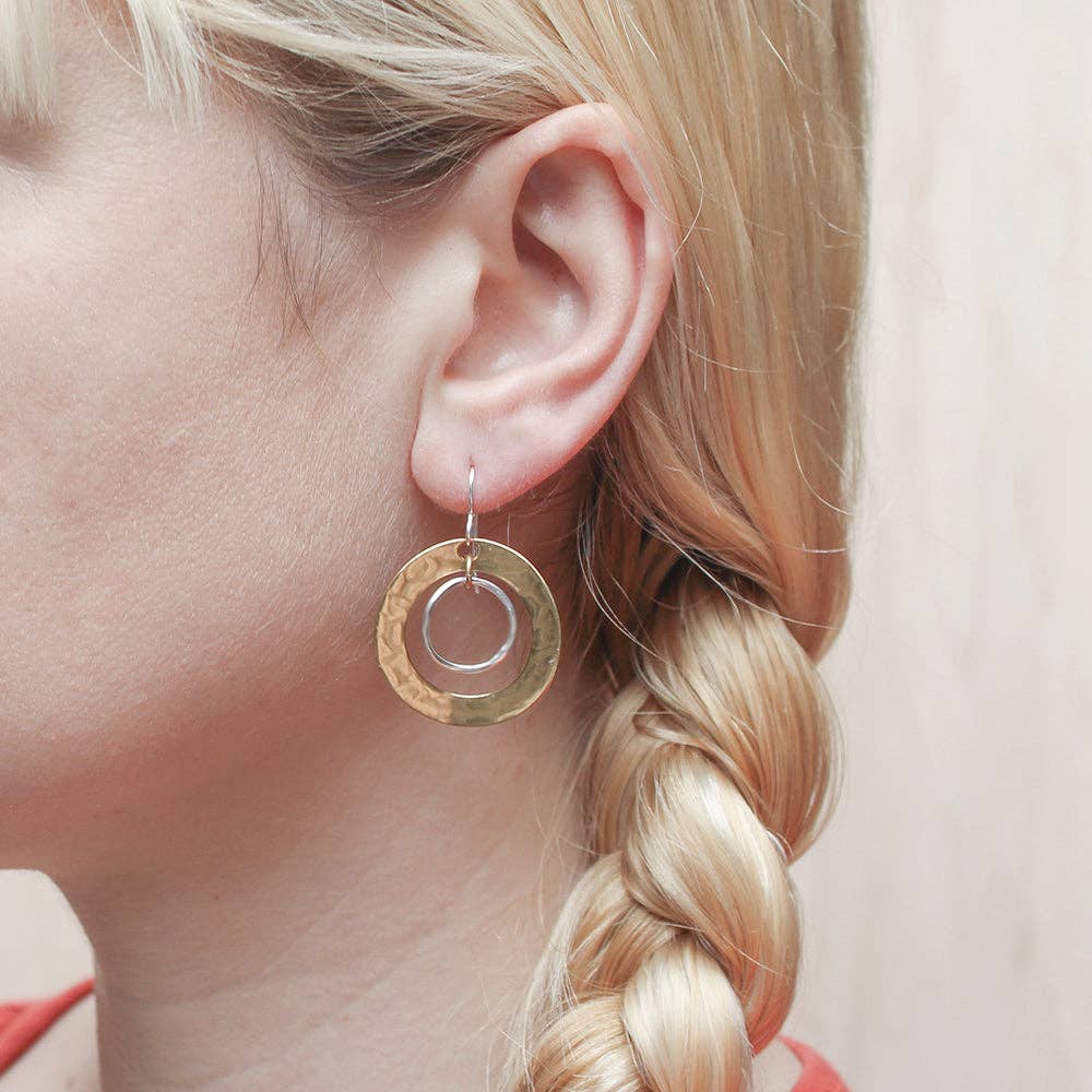 Wide Ring with Hammered Wire Hoop Wire Earrings by Marjorie Baer, handcrafted jewelry made in California