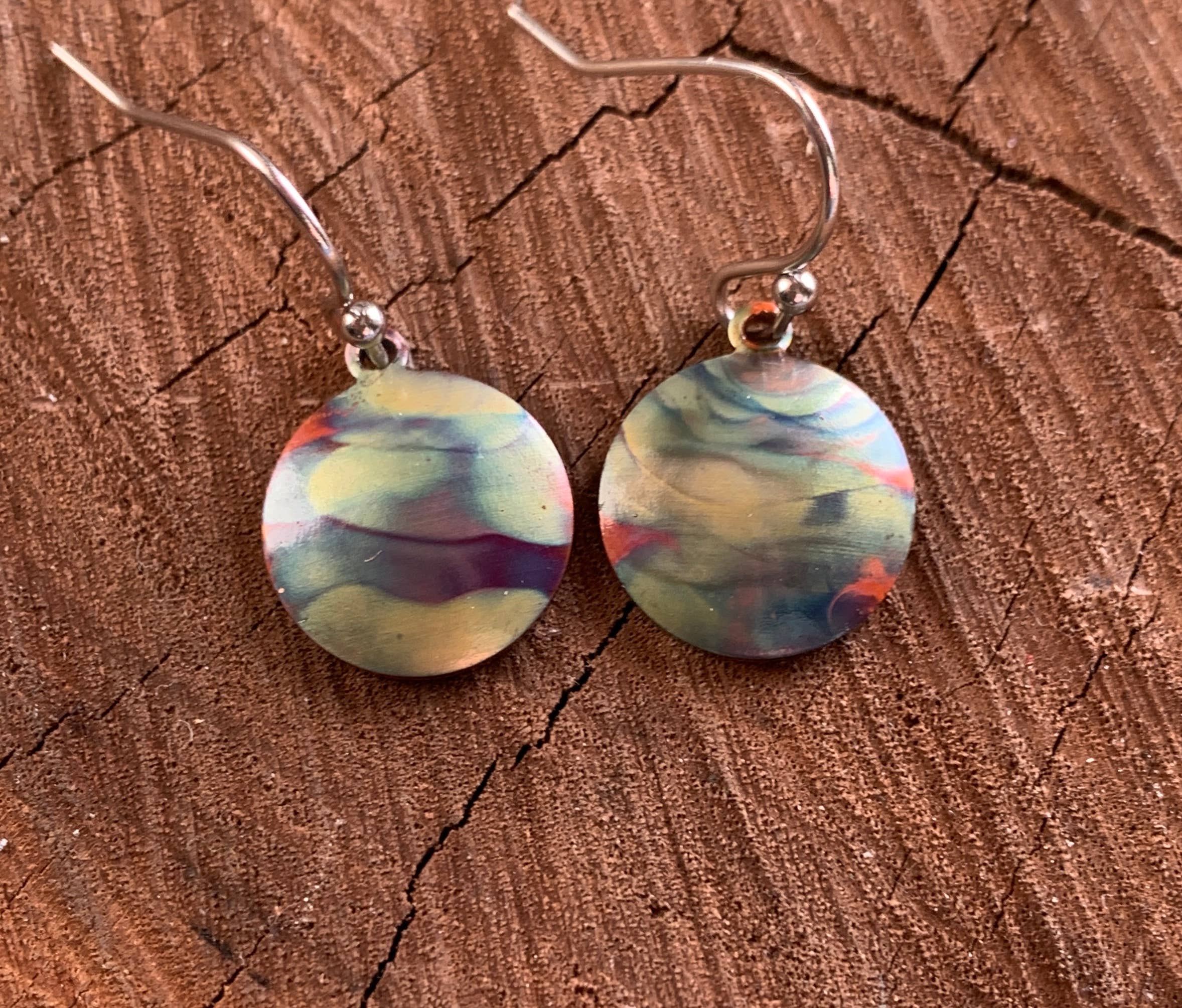 Small Round Fire Painted Copper Earrings