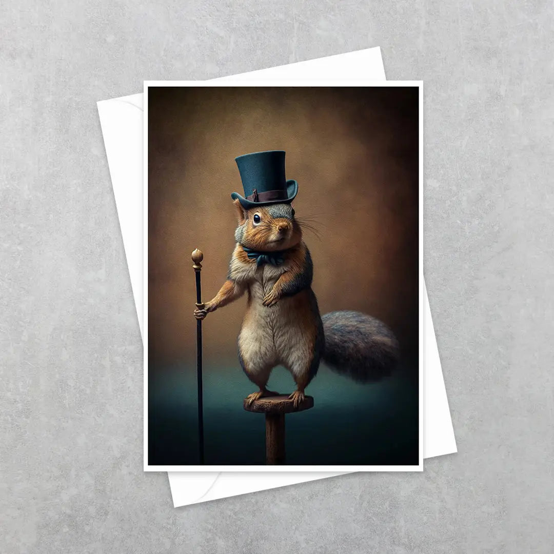 squirrel with top hat greeting card