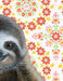 Framed art print of an sloth on a patterned background