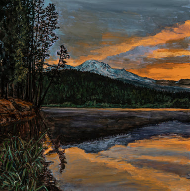 Chris Hinck painting lake with mountains and sunset