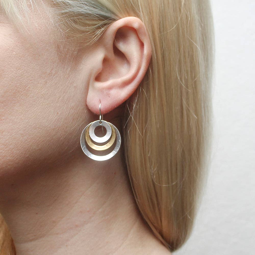 Medium Layered and Tiered Wide Rings Wire Earrings by Marjorie Baer, handcrafted jewelry made in California