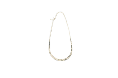 Elongated Tear Drop Hoop Earrings by Mark Steel Jewelry, featuring a hand-hammered finish on the lower half and a smooth upper arc, designed for a modern and artisanal look.