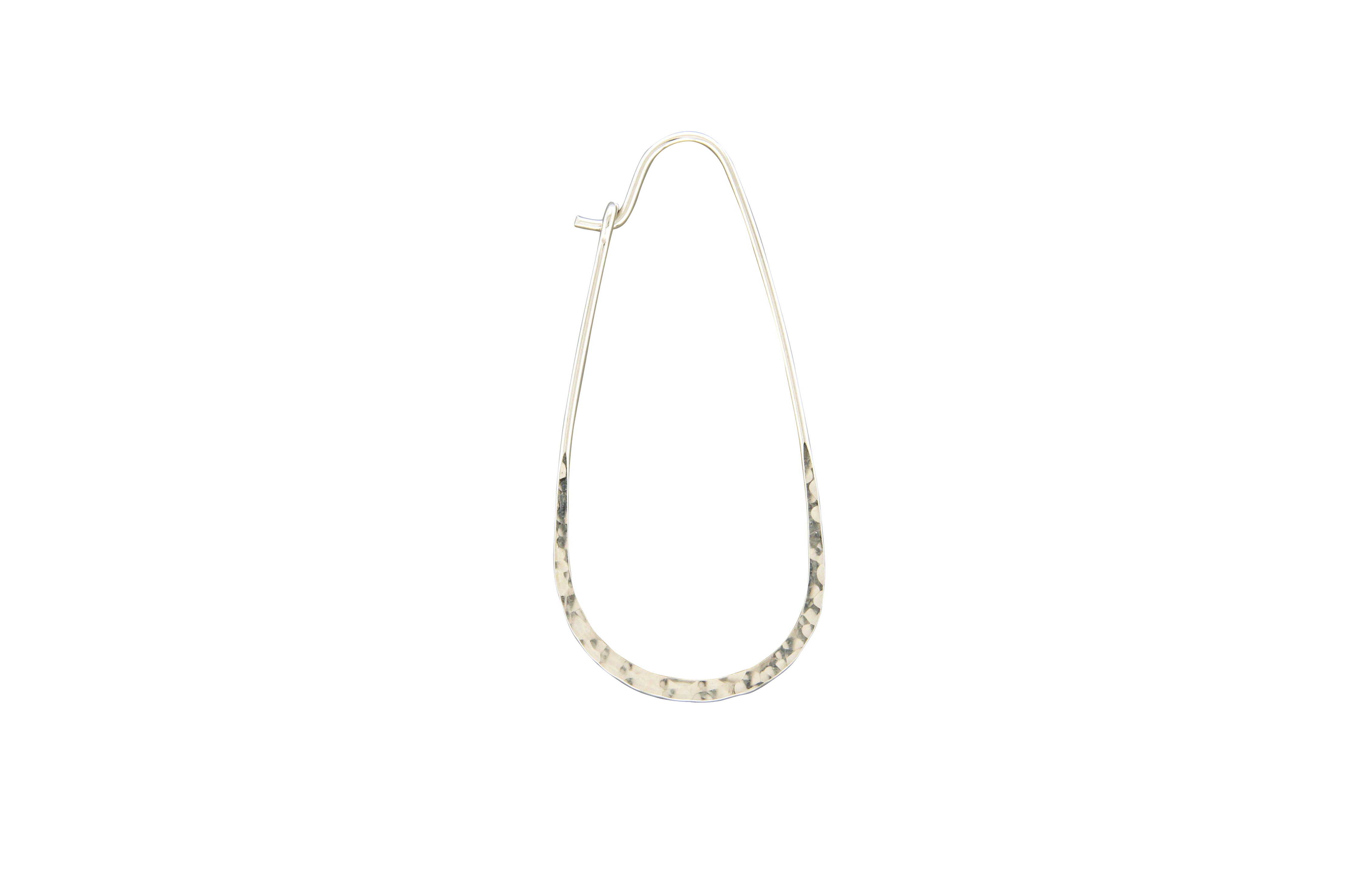 Elongated Tear Drop Hoop Earrings by Mark Steel Jewelry, featuring a hand-hammered finish on the lower half and a smooth upper arc, designed for a modern and artisanal look.