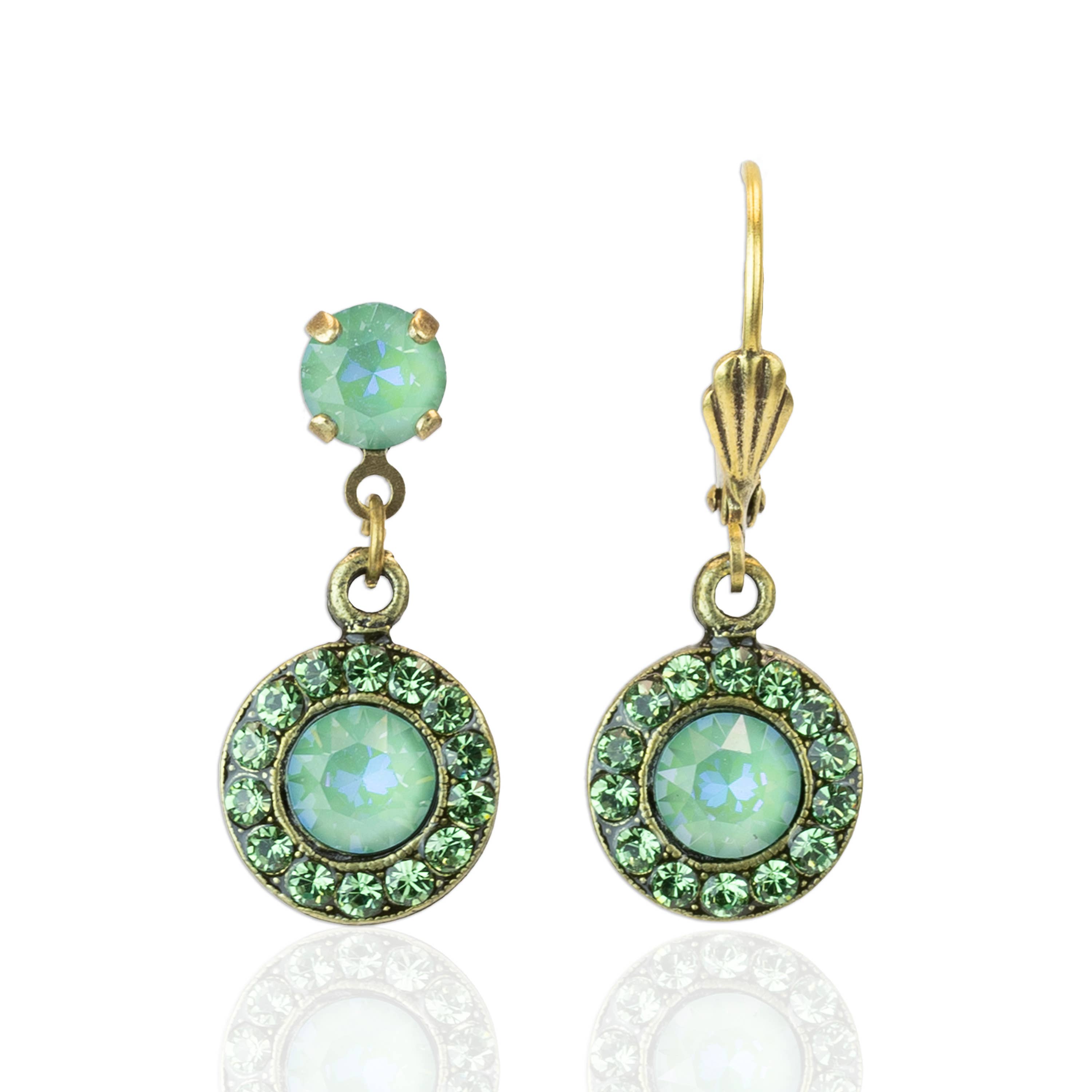 Silky Sage Opal Halo Crystal Drop Earring