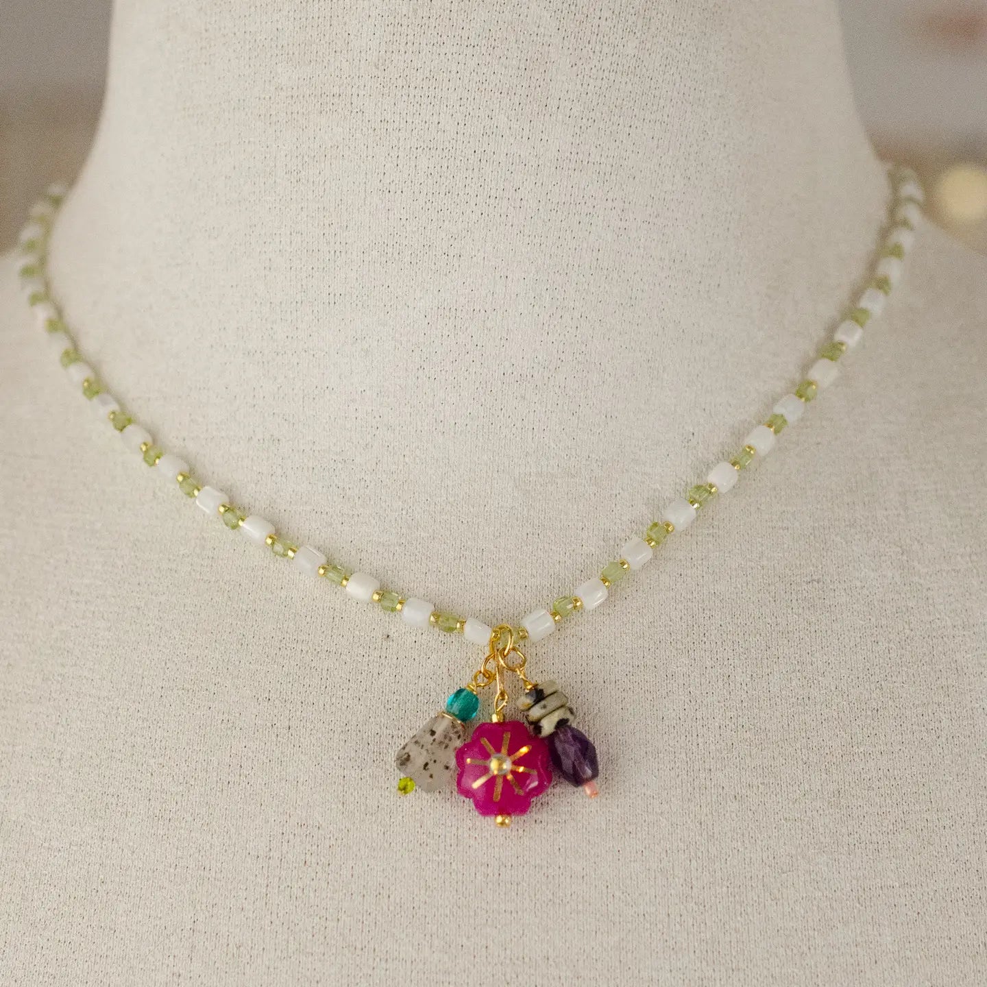 Beaded Chain and Colorful Charm Necklace