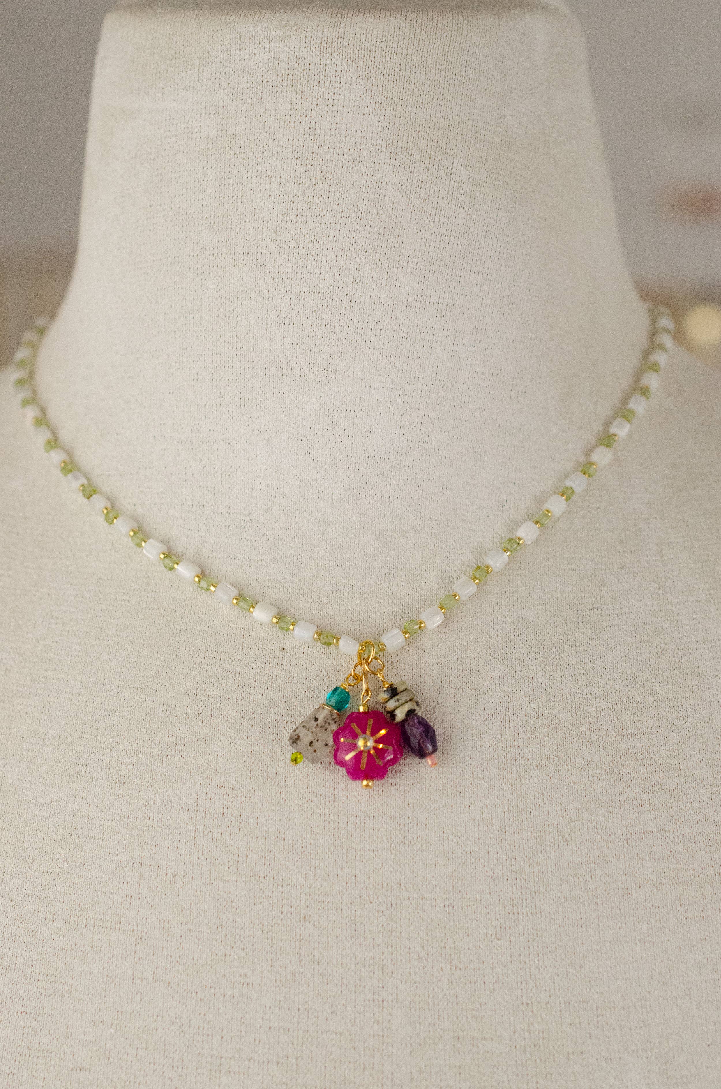 Beaded Chain and Colorful Charm Necklace