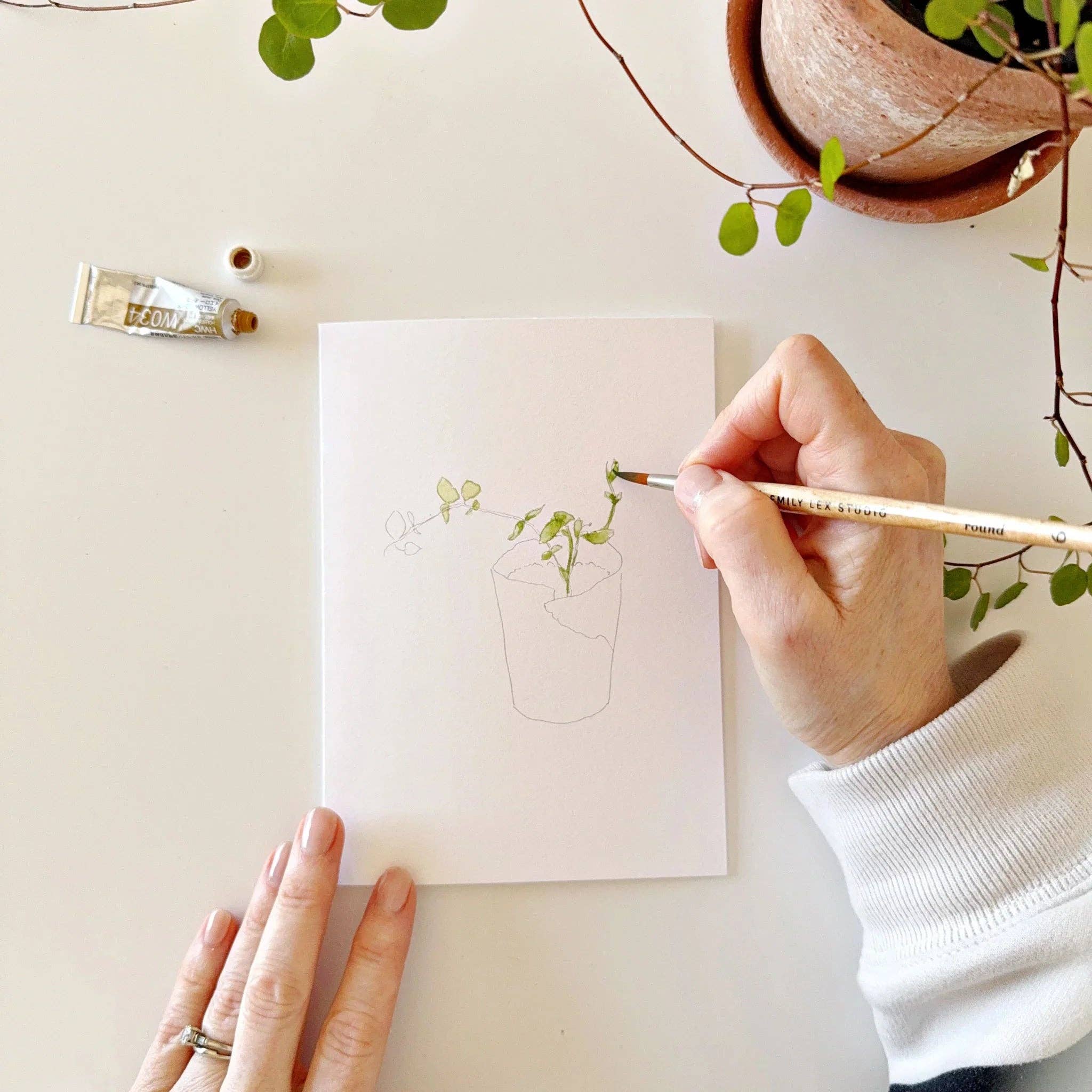 Potted plants paintable watercolor notecard set