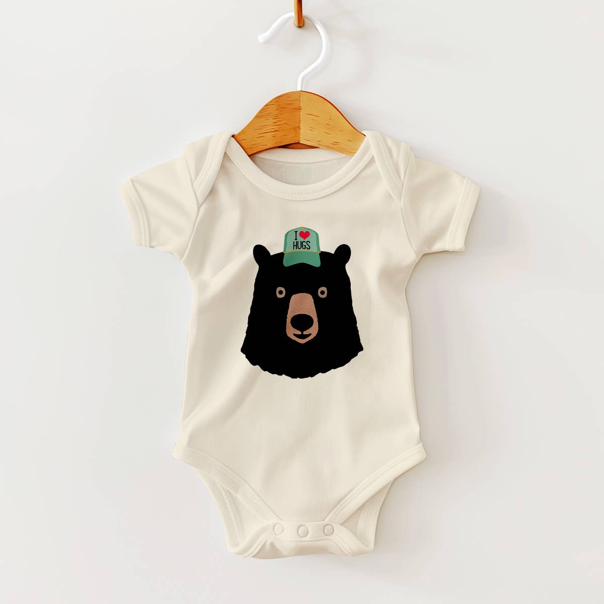 Black Bear with Hat Outdoors Baby Bodysuit
