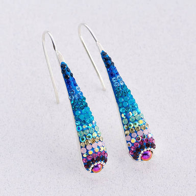 Stylish Crystal & Silver Drop Earrings showcased with a shimmering convex design for elegant fashion.