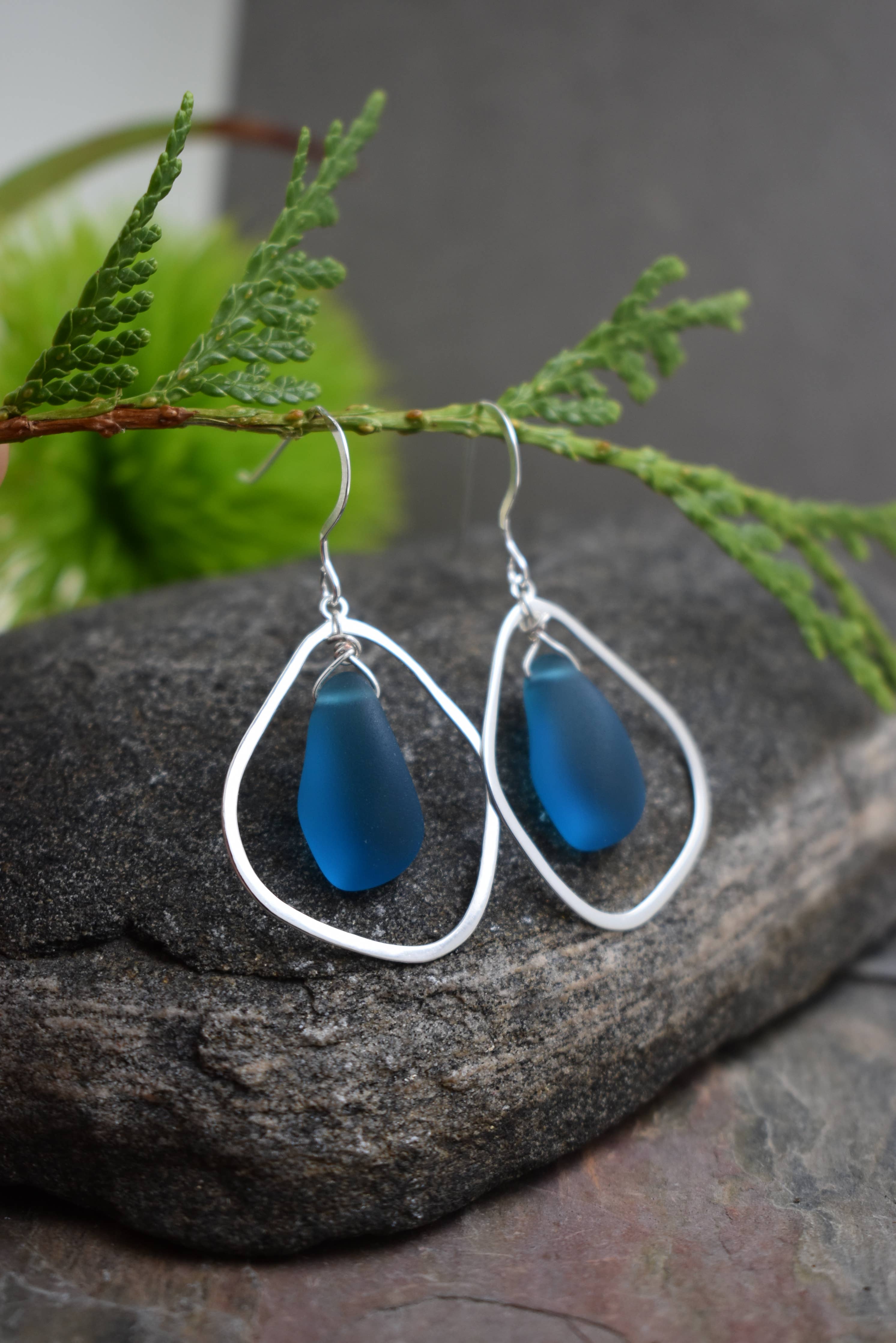 Organic Eco Glass Earrings – Recycled Glass, .925 Silver,  : PERIWINKLE