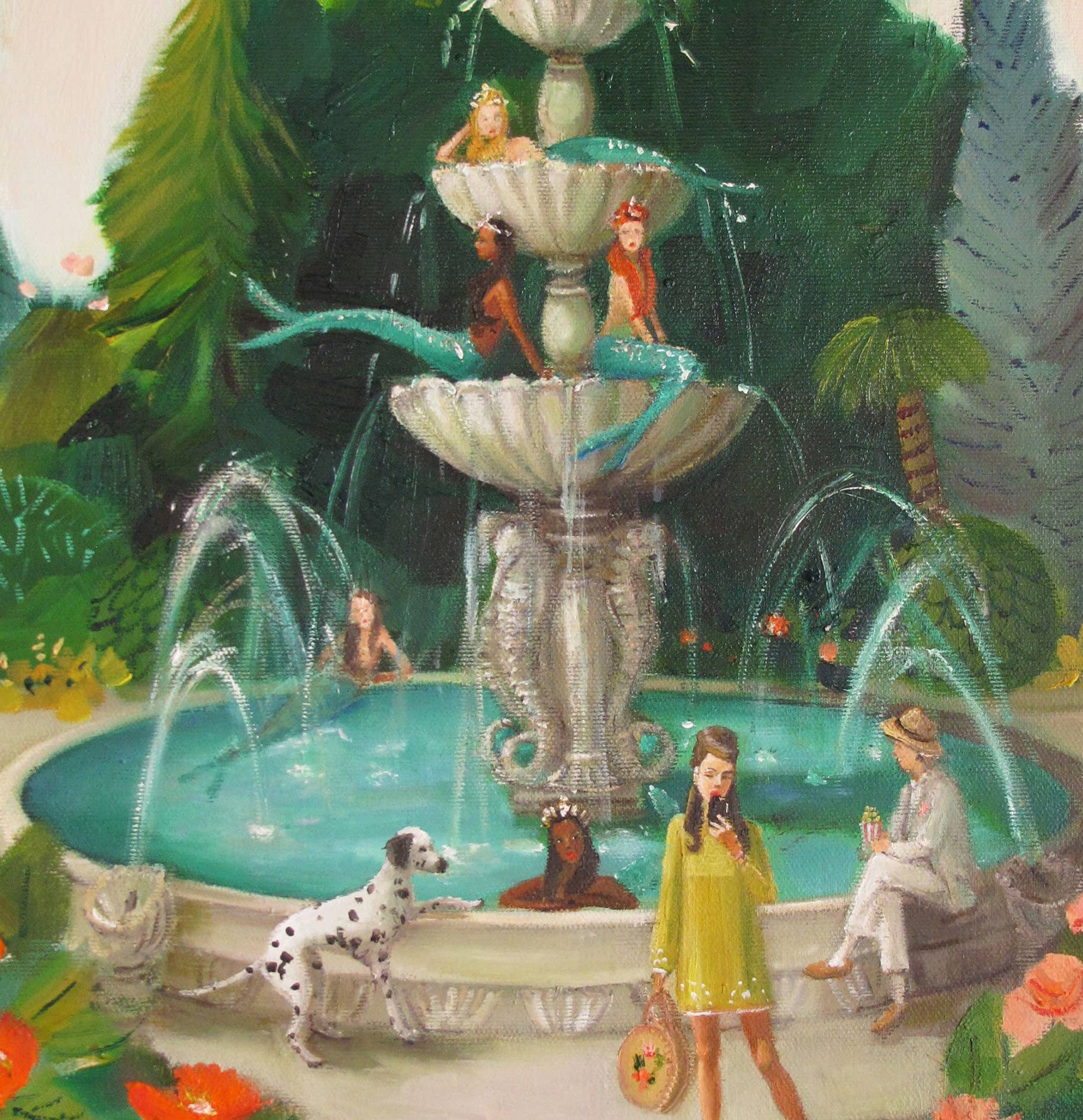 Selfie At The Mermaid Public Fountain Art Print