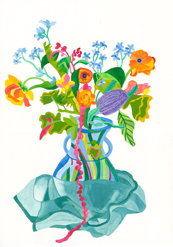 floral card in vase blank greeting card