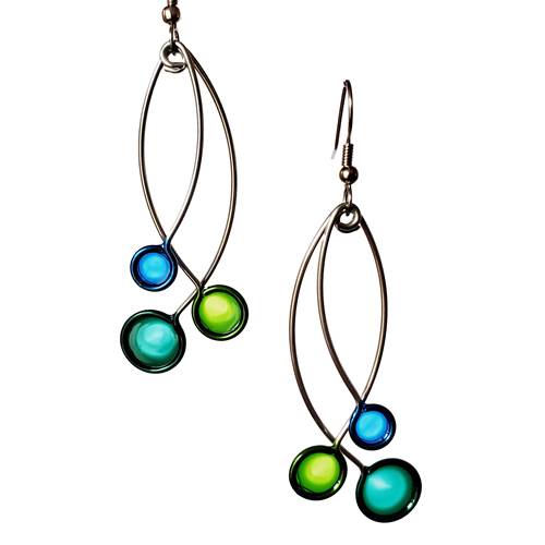 Oval Wires with Blue, Green, and Purple Disk Earrings