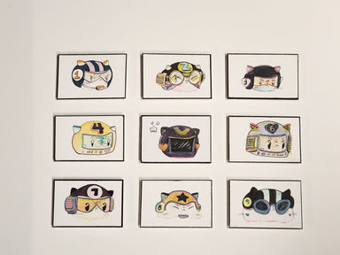 Set of 9 Cartoon Cat Prints